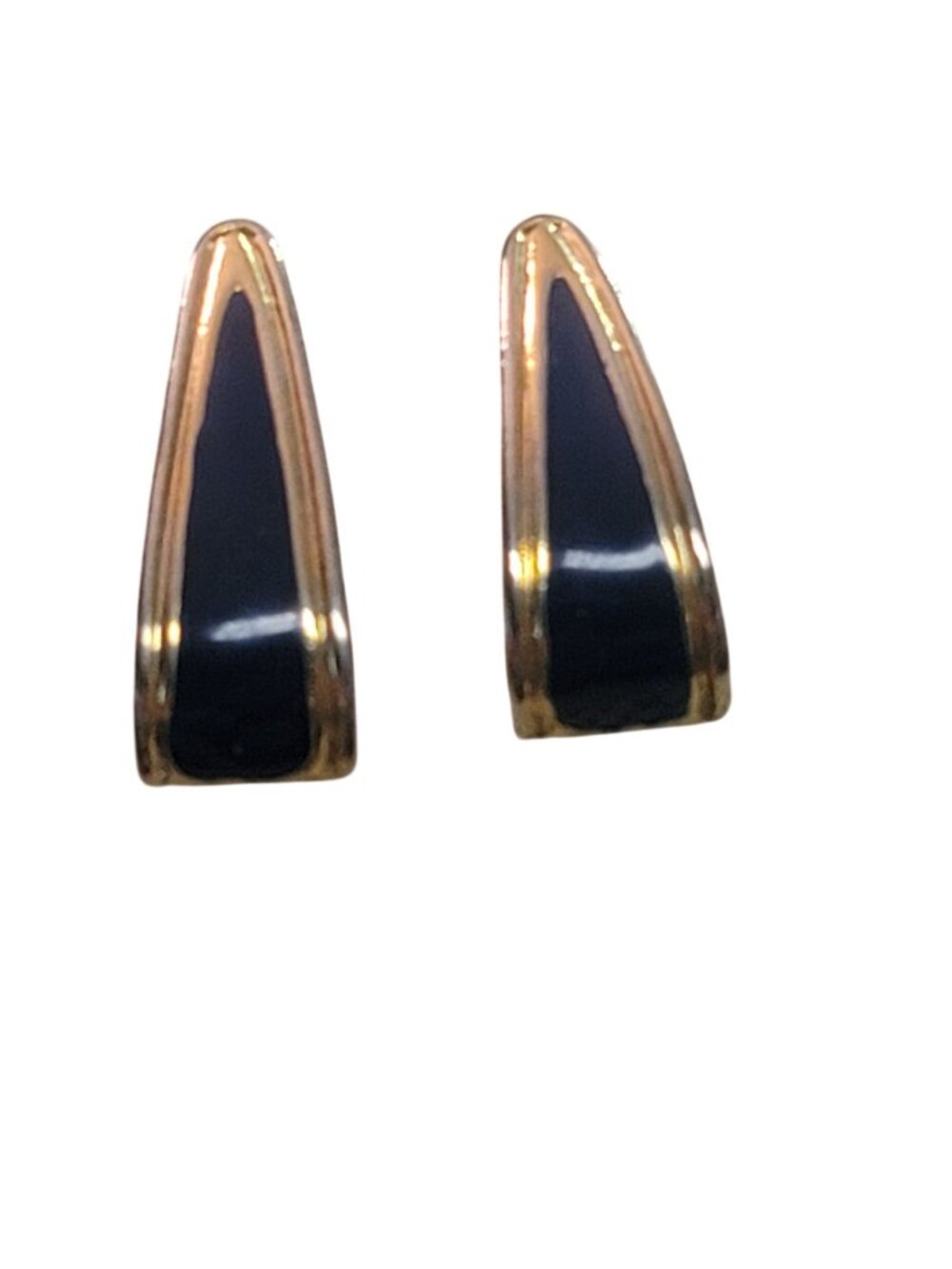 Vintage Clip-On Earrings Gold-Tone & Black Enamel Triangle Minimalist Jewelry